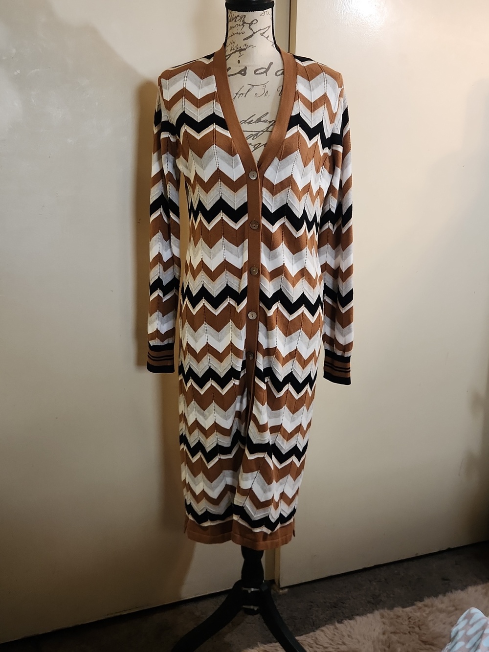 Minnie Rose☆ Chevron Pointelle Duster In Neutral Multi - Picture 4 of 9
